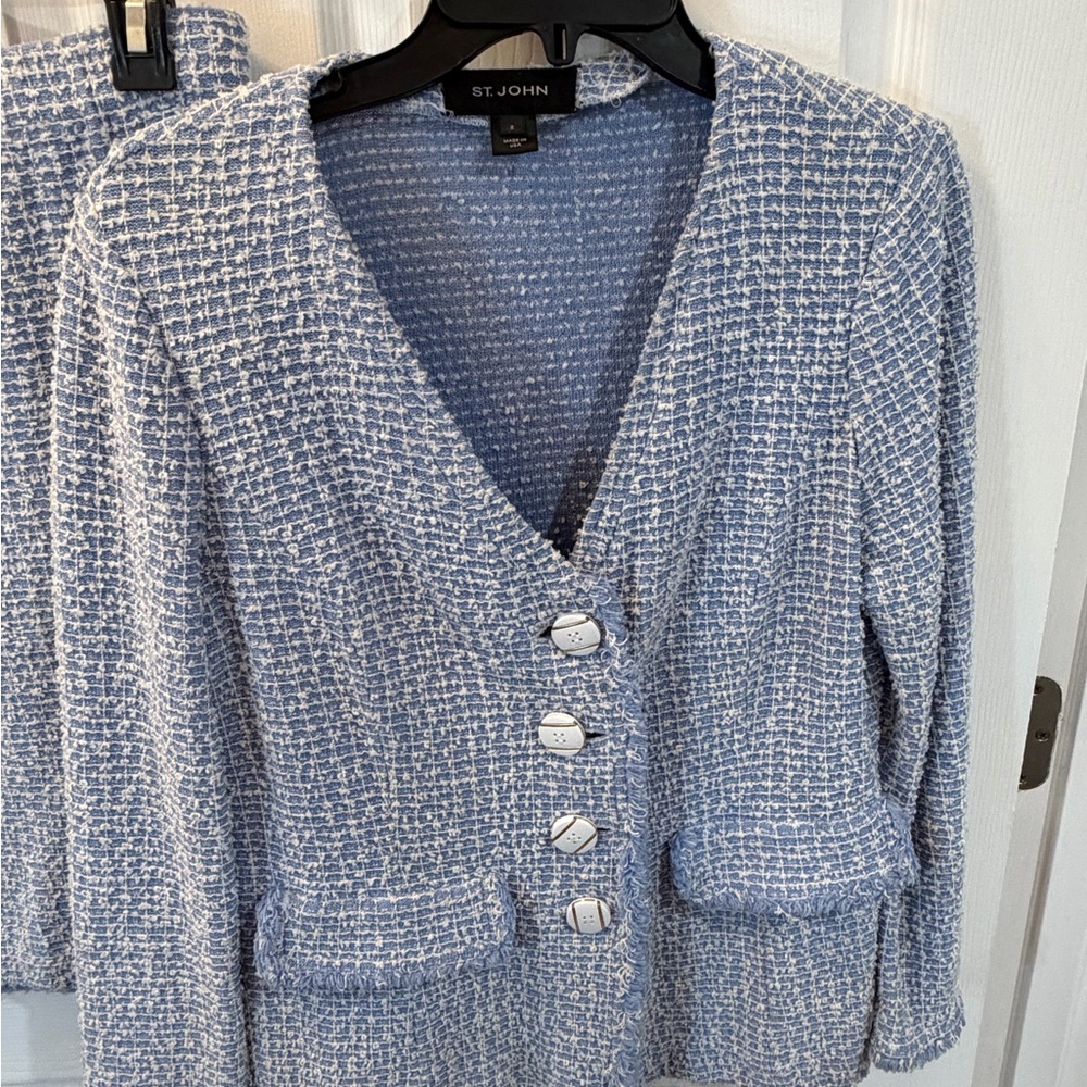 St. John Light Blue Textured Knit Jacket